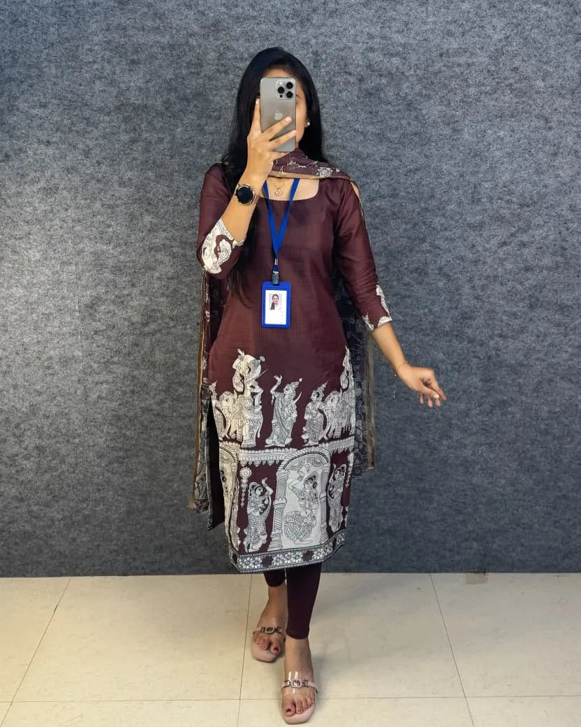 🍁🌸Viral Kalamkari khalahasti  kota chex kurti with kalamkari dupatta🌸🍁 1