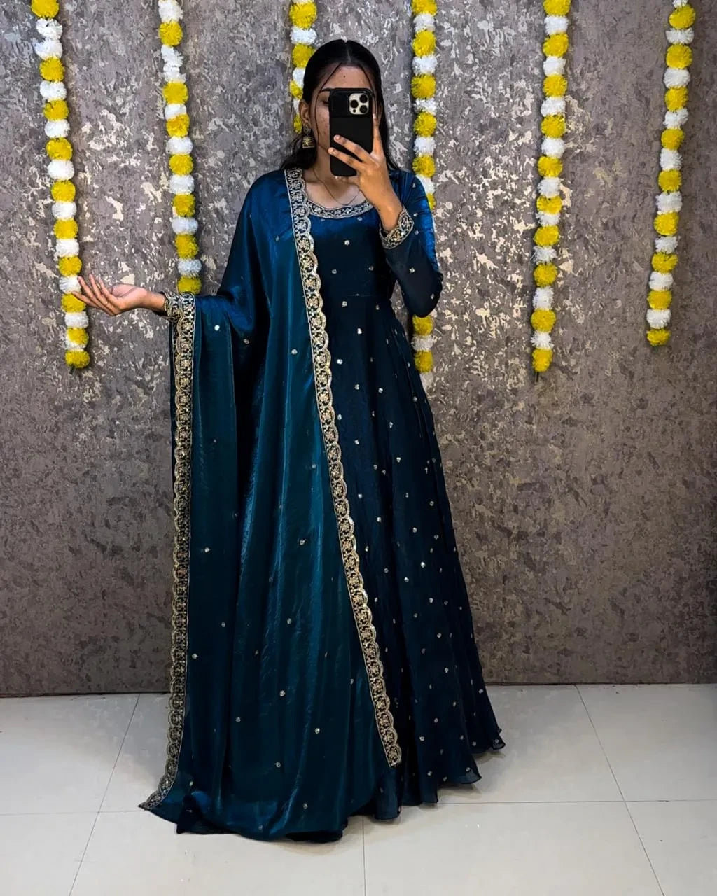 ❤️❤️Trending Space Silk Rich sequence embroidery Gown With Dupatta 💜💜 7