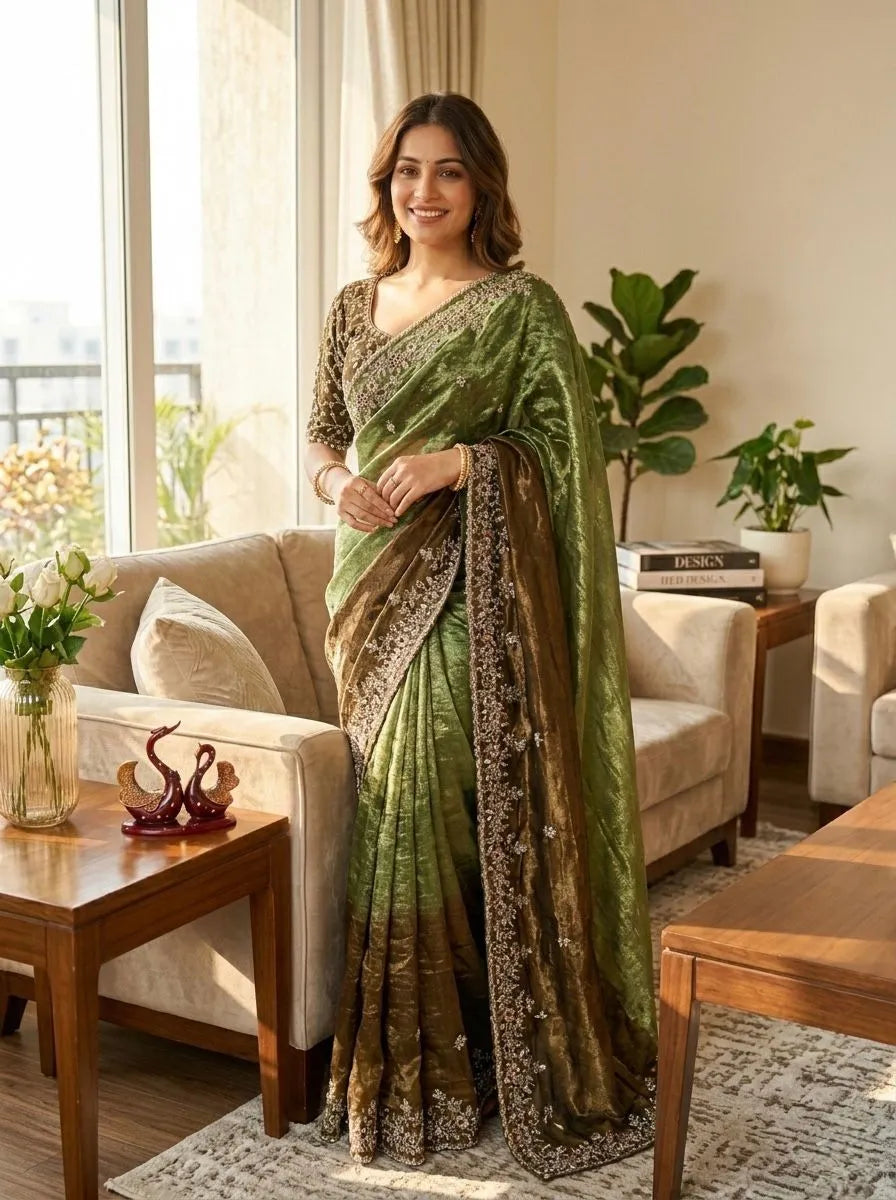 🌸🌸Beautiful Soft Fendy Sequence Embroidery Work Sarees🌸🌸 3