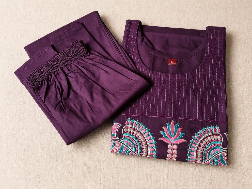Olive Green Cotton Kurti Set - Elegant 2