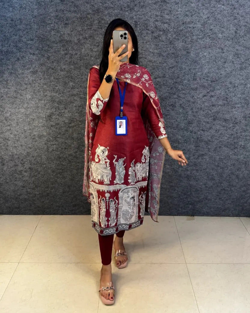 🍁🌸Viral Kalamkari khalahasti  kota chex kurti with kalamkari dupatta🌸🍁 5