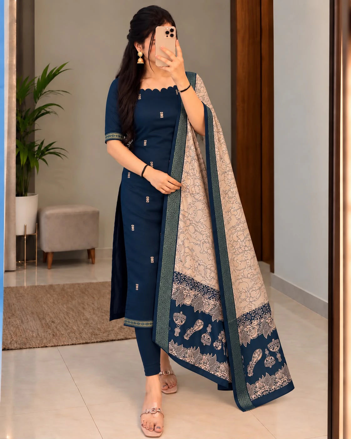 Cotton Top with Chennuri Silk Kalamkari Dupatta 6