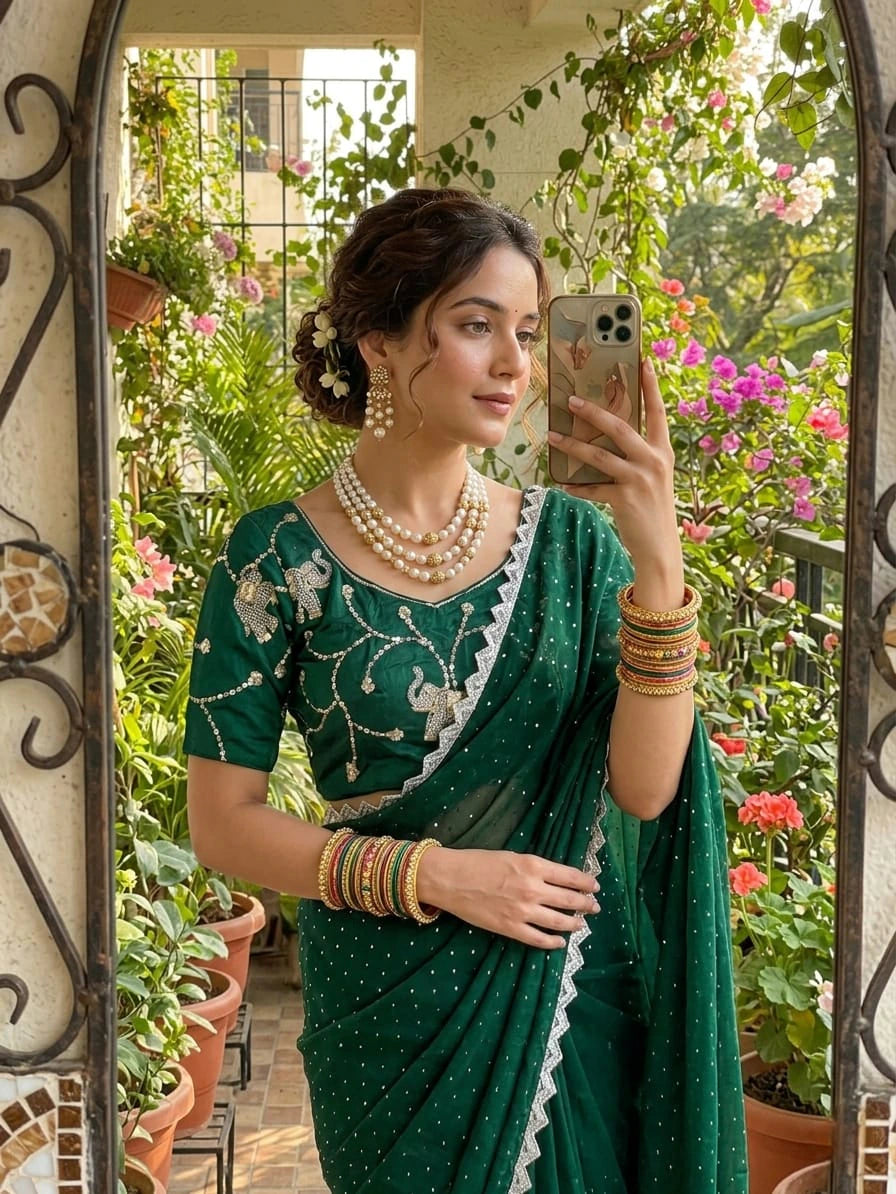 Satin Silk Saree with Blouse 1