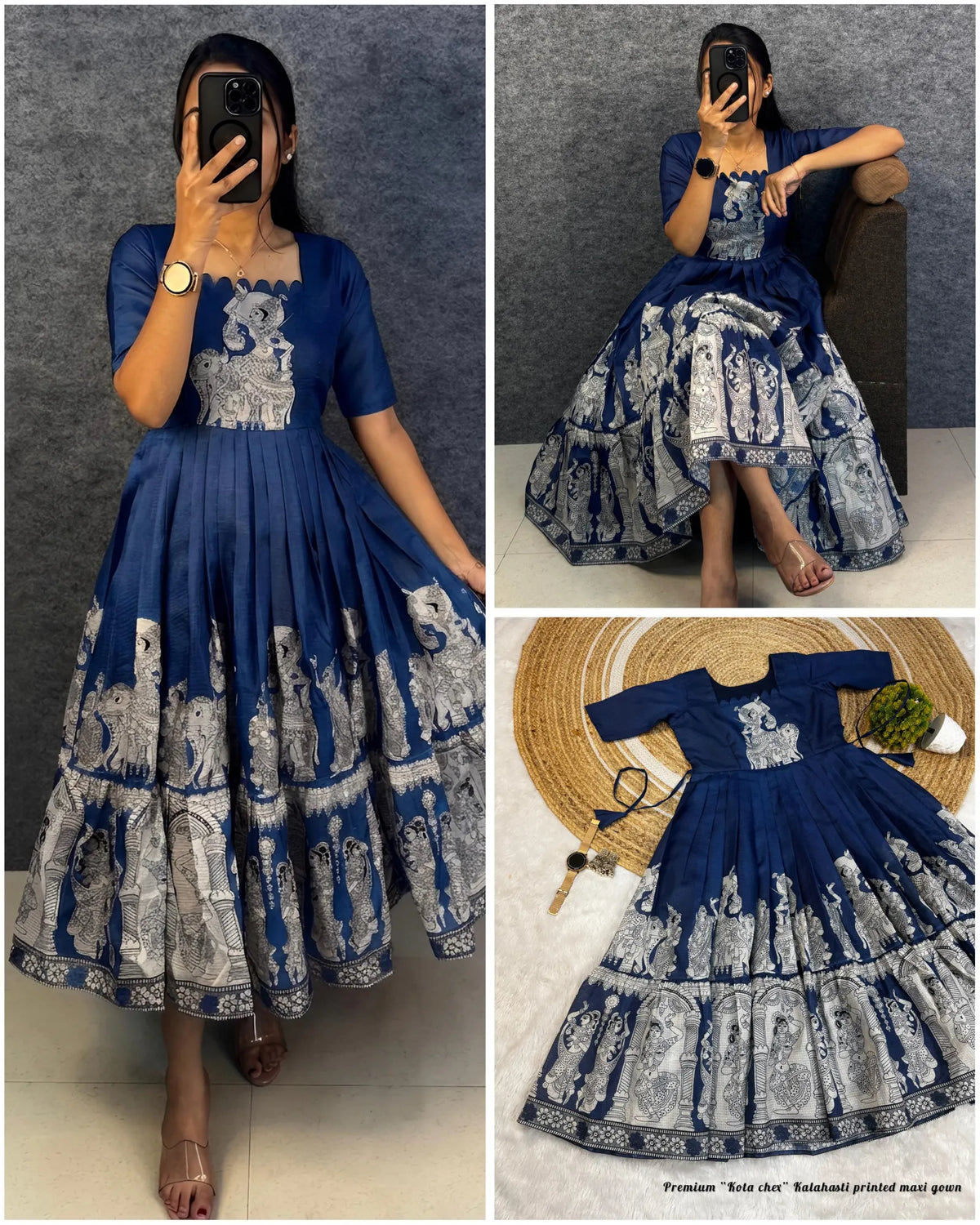 👸👸Trending Kalamkari khalahasti Pure Cotton Printed kota Maxi Gown👑👑 10