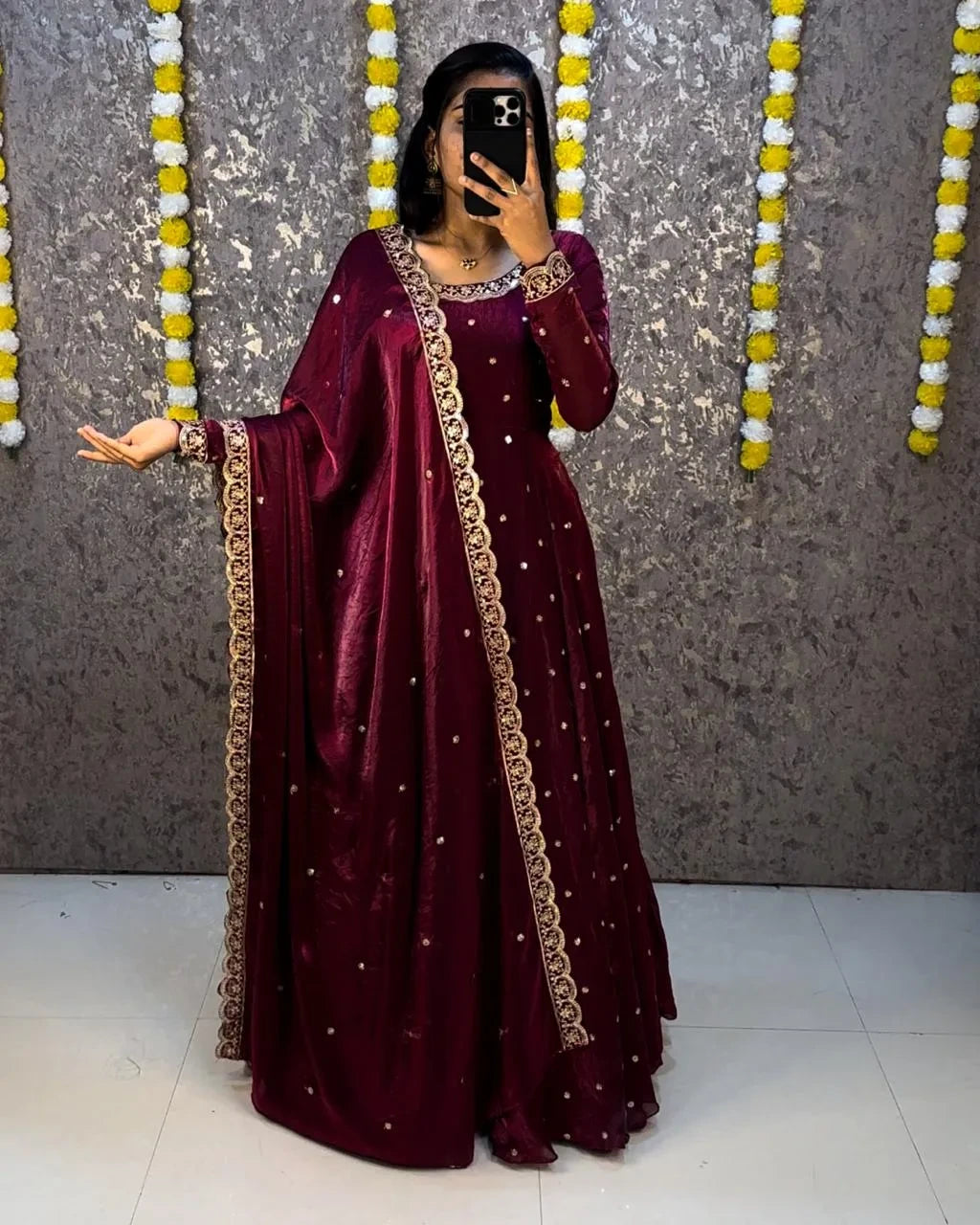 ❤️❤️Trending Space Silk Rich sequence embroidery Gown With Dupatta 💜💜 3