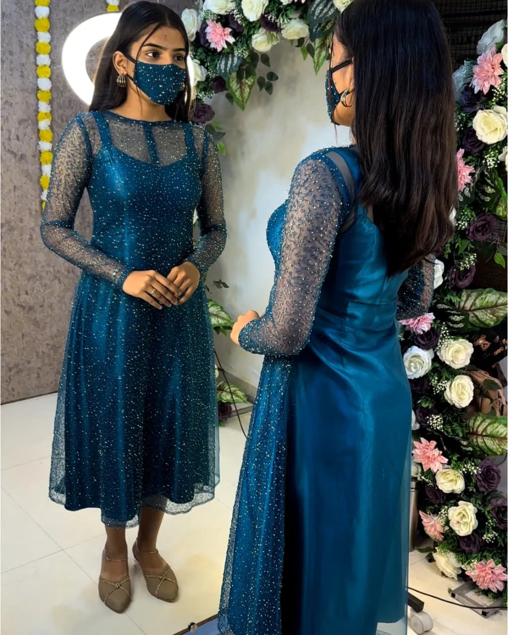 👑👑Insta Viral Galaxy 2-Piece Set With Shining inner Gown with a beautifully beaded outer coat👑👑 8