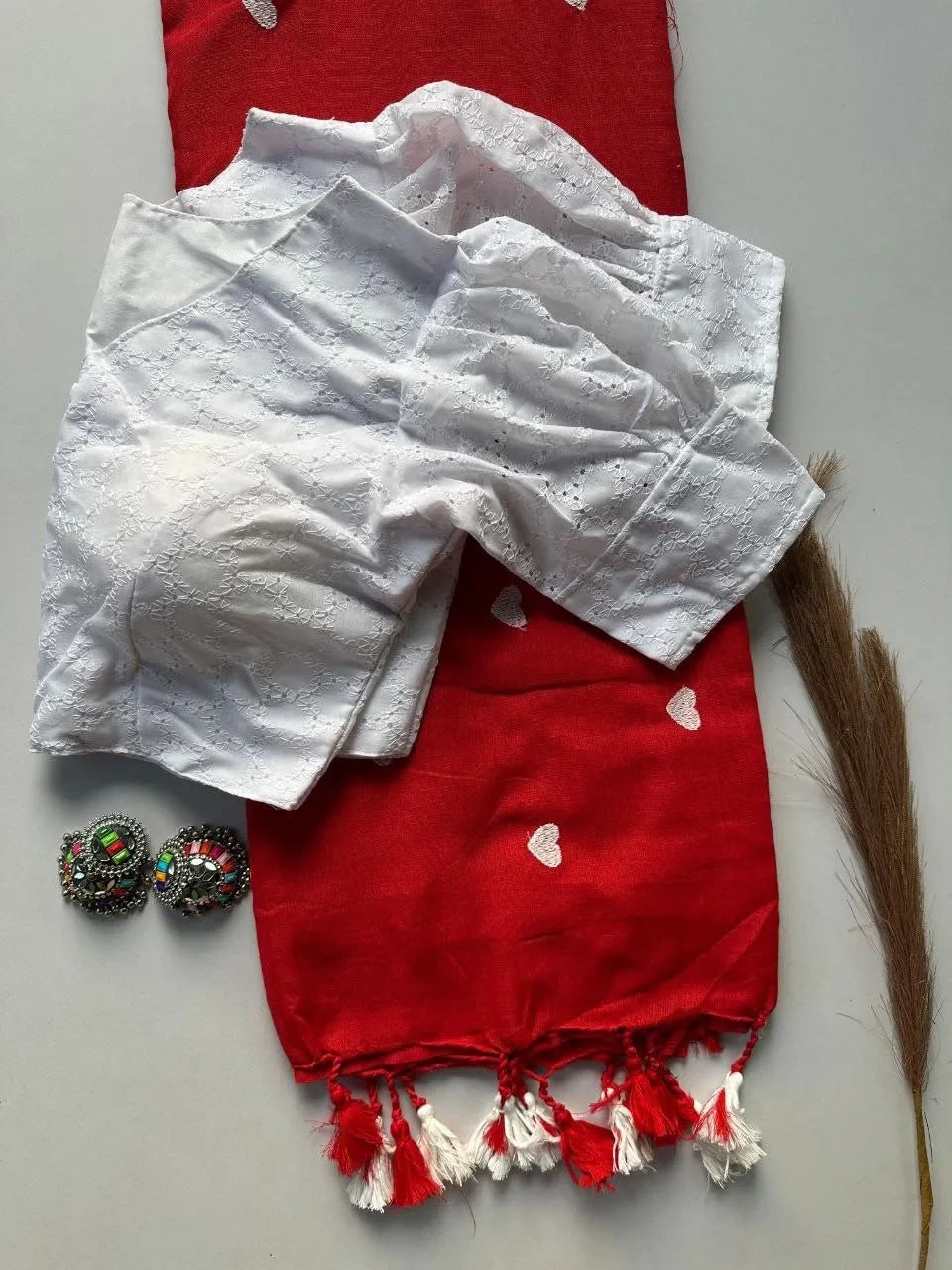 ❤️❤️Premium Khadi Cotton Saree With Heart Embroidery Work And Cotton Stitched Hakoba Blouse❤️❤️ 1