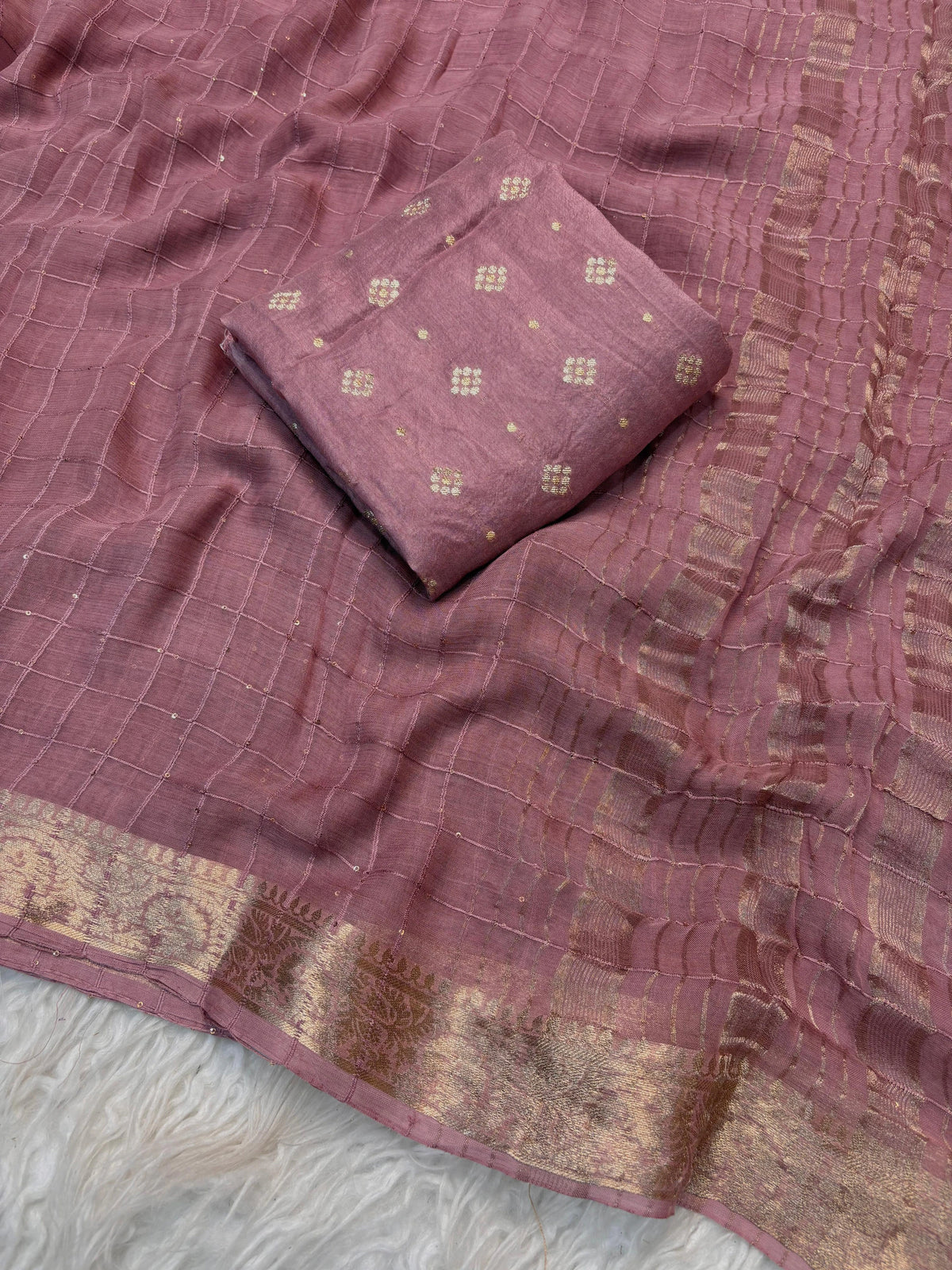 Pure viscose georgette with jacquard border with weaving chex with sequence with pure viscose blouse 7