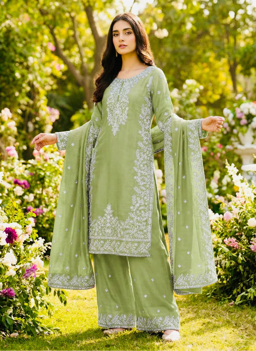 Silk Embroidered Kurta Set 3