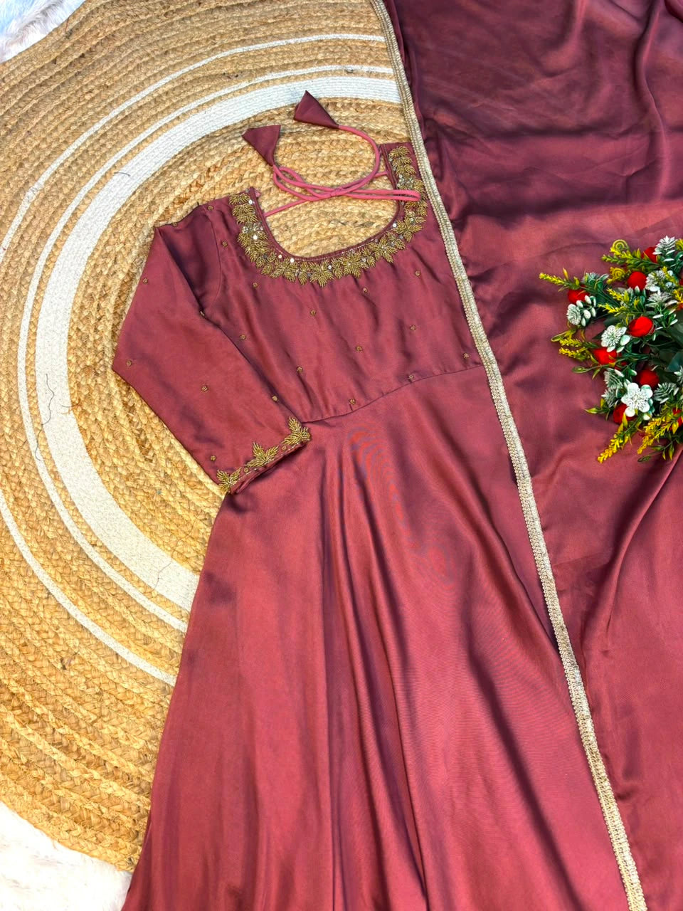 Rangoli Silk Anarkali Gown with Dupatta 8