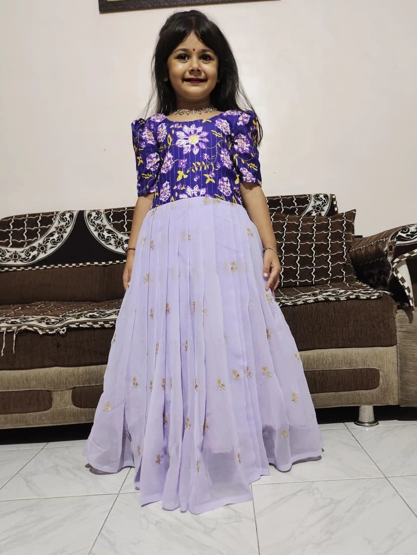 🌸🌸Pure Georgette Girls Silk Embroidery Gown🌈🌈 9
