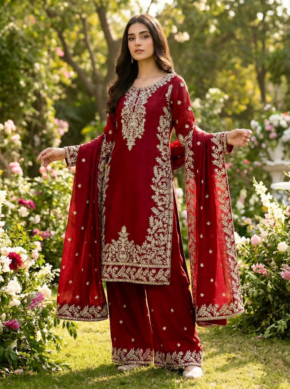 Silk Embroidered Kurta Set 9