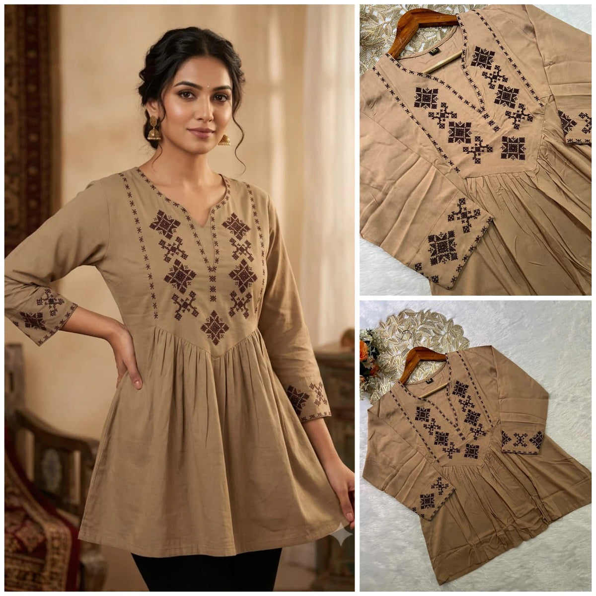 Designer Rayon Tunic with Cross-stitch Embroidery 4