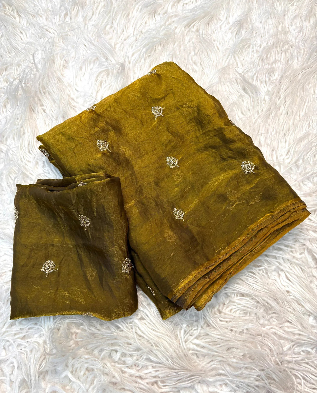🌸🌸Two Tone Space Silk Sarees With Leaf Hand Work Embriodery Designs🌸🌸 9