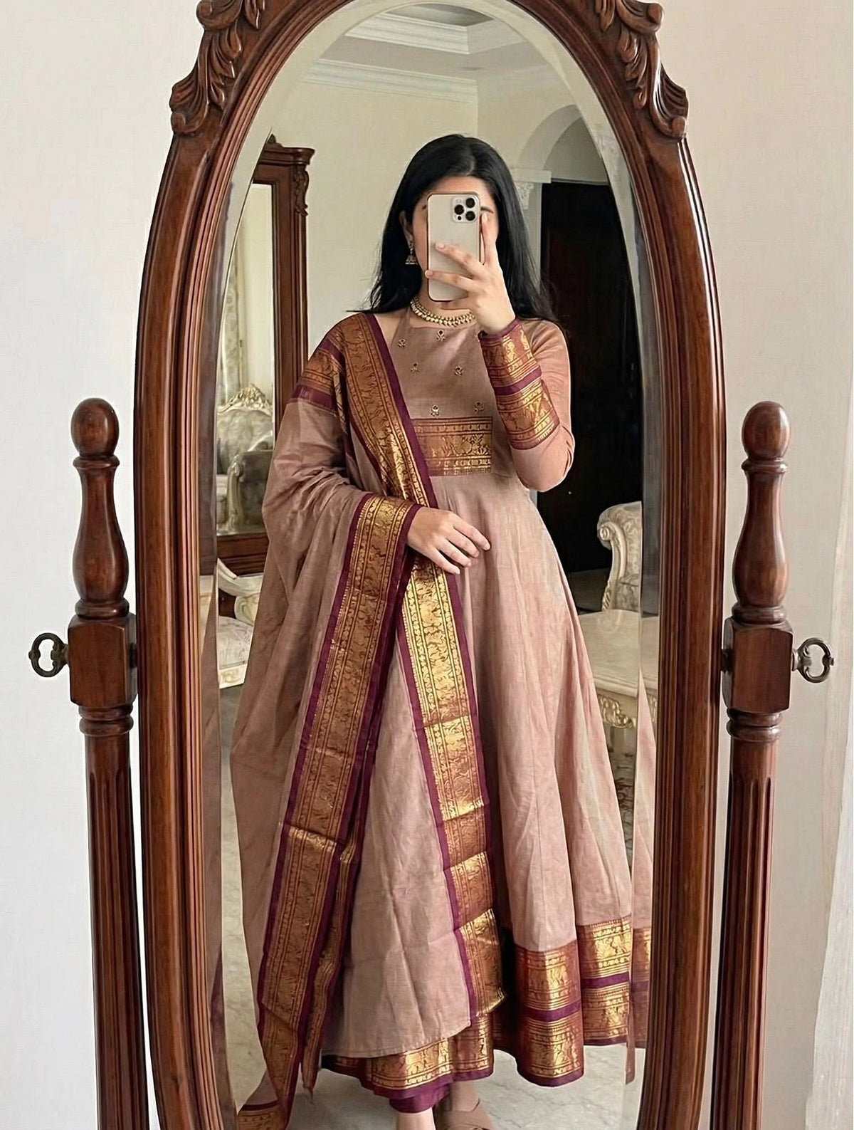 Pattu Cotton Anarkali Suit 7