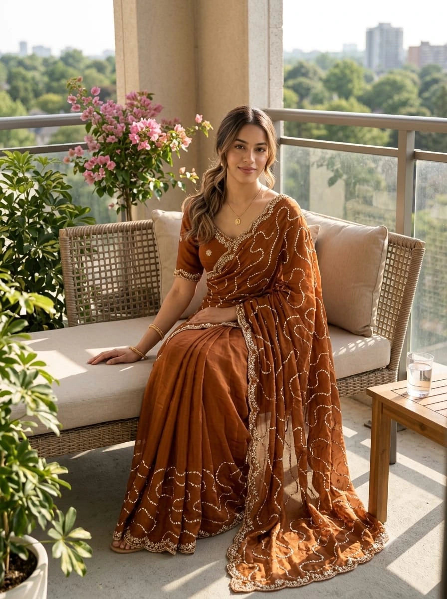 Satin Embellished Saree with Blouse 9
