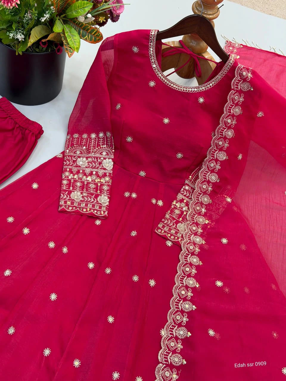 Crunchy Silk Embroidered Gown Set 3