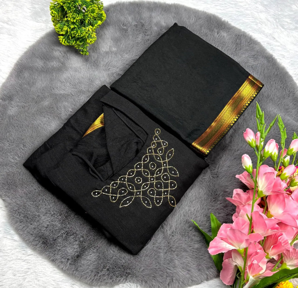 🖤🖤Kadhalar dhinam roja outfit recreation black hand work Gown with duppata🖤🖤 4
