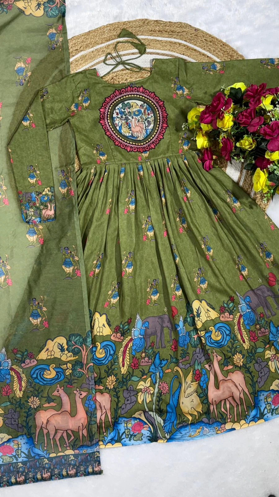 ❤️❤️Cotton Venkatagiri Animal Print Anarkali Sets❤️❤️ 7
