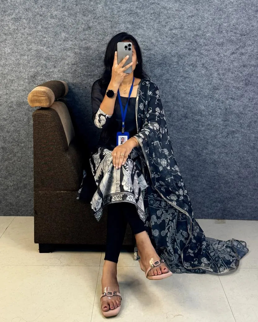 🍁🌸Viral Kalamkari khalahasti  kota chex kurti with kalamkari dupatta🌸🍁 9