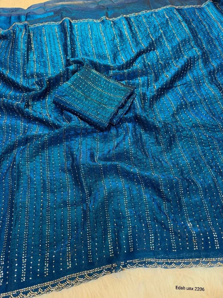 ❤️💗Trending Lilly Pure Fendy satin saree with beads Work💗❤️ 4